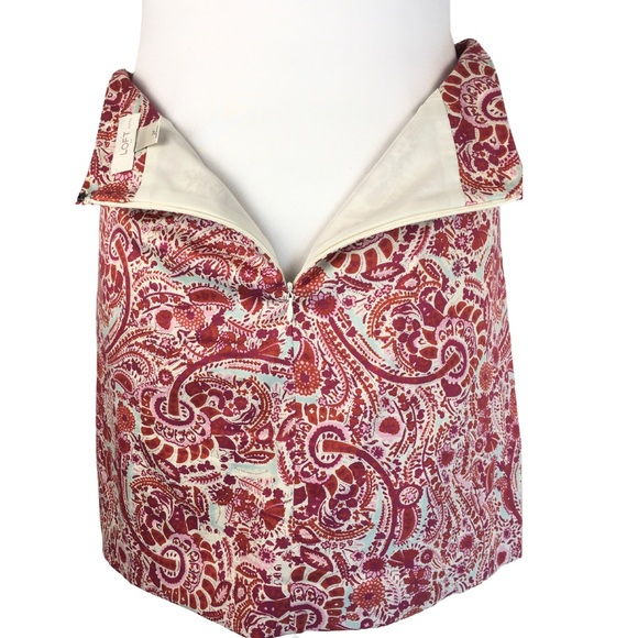Loft Paisley Red Cream Cotton with Stretch Mini A-Line Skirt size 2P - Picture 8 of 12